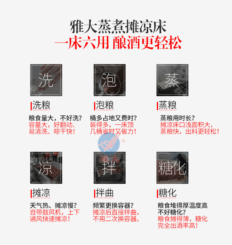 酿酒好帮手,雅大多功能蒸煮摊晾床设备! 酿酒好帮手,雅大多功能蒸煮摊晾床设备!